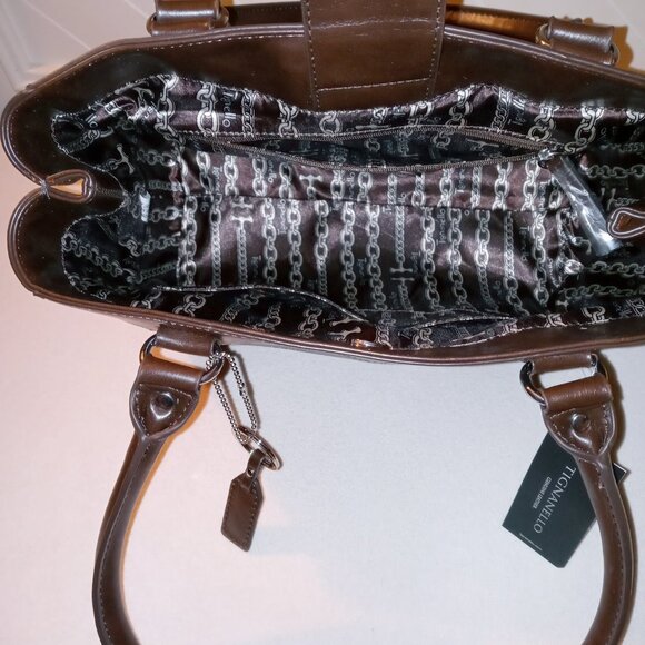 Tignanello Dark Brown/Rust Framed Leather Satchel with Matching Key Chain - Picture 12 of 14